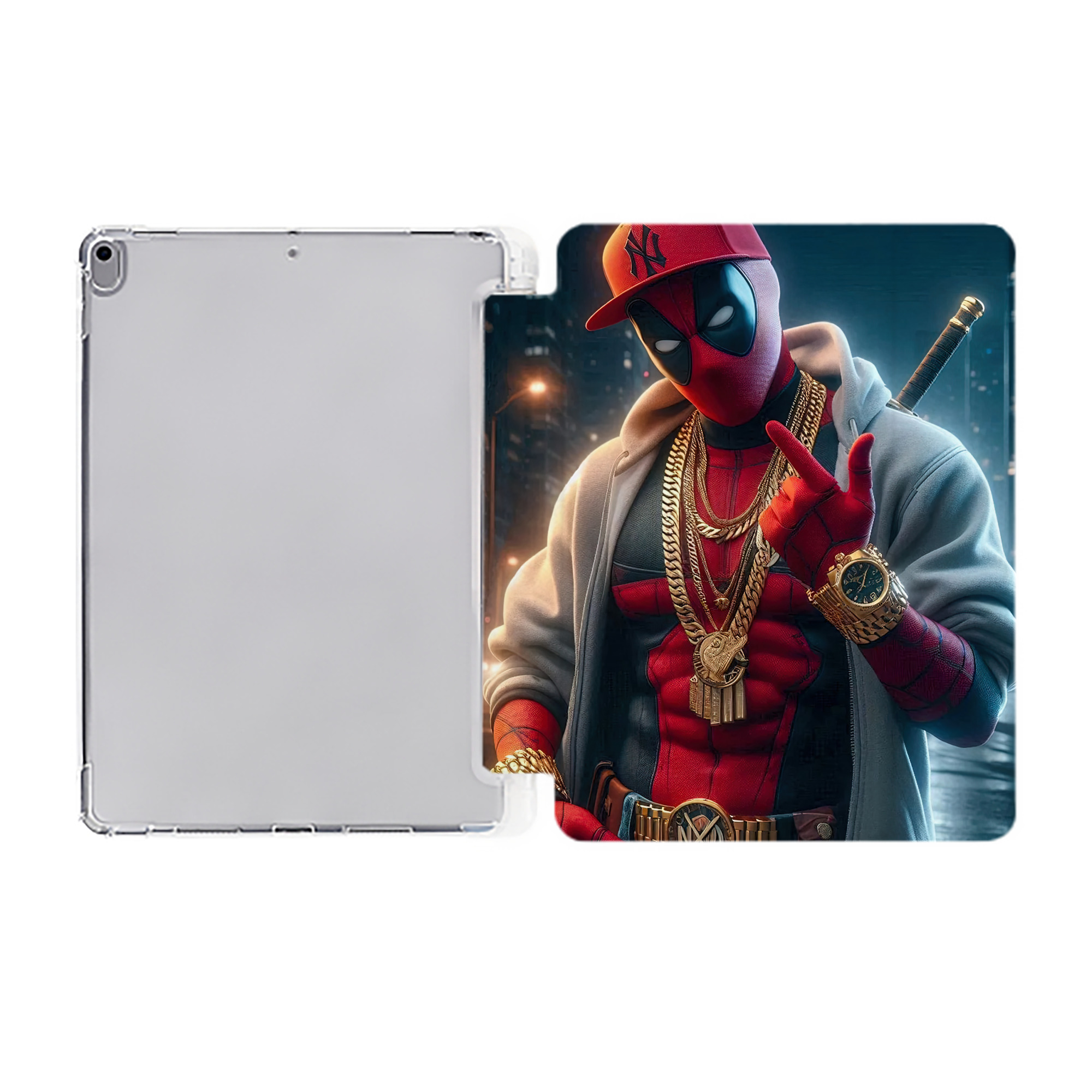 （画像用） Deadpool デッドプール IPad ケース ペン収納付き 三つ折りスタンド PUレザー×シリコン 対応機種9.5/10.5/10.9インチ